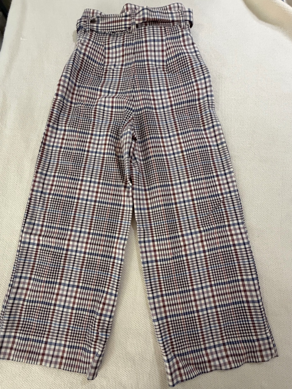 H&M Checked Tie-Waist Wide Leg Pants - Beige Plaid - Picture 6 of 13